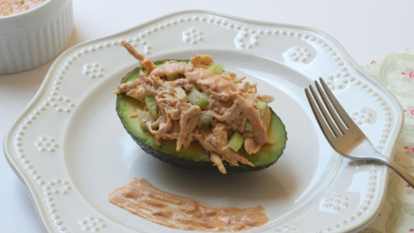 Stuffed Avocado with Chicken and Yogurt Chipotle Sauce