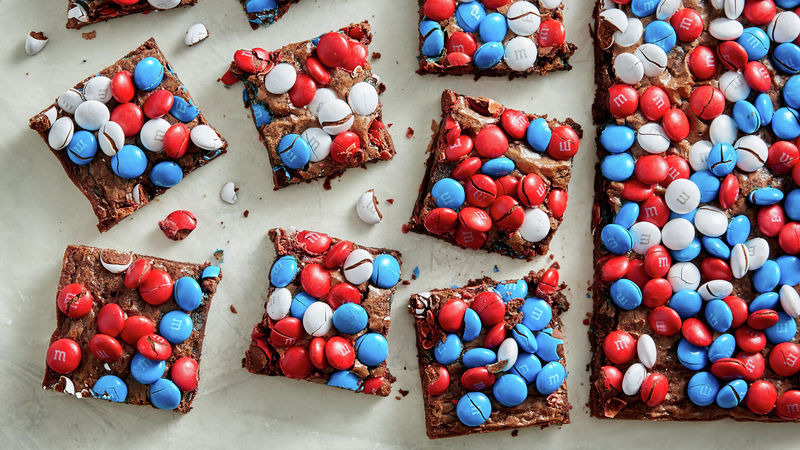 Red, white and blue M&Ms brownies prepared recipe