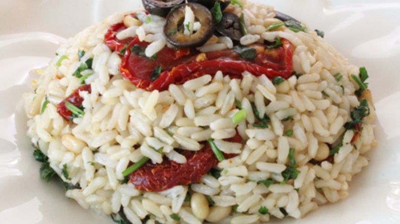 Rice with Tomatoes, Olives and Pine Nuts