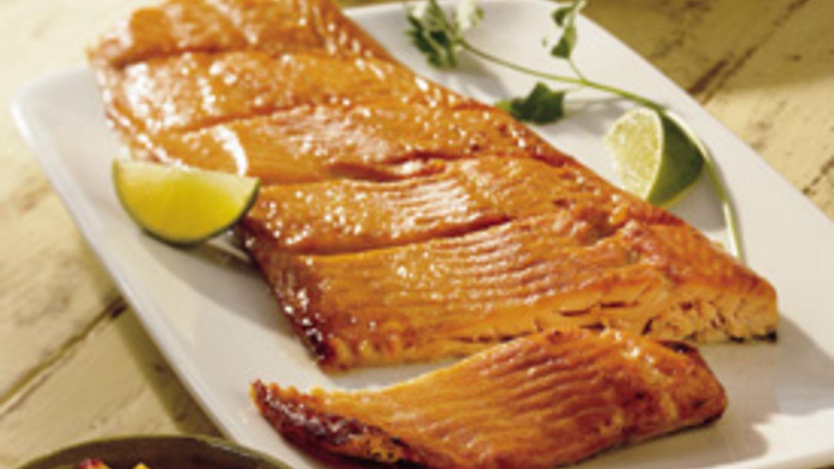 Planked Salmon with Peach Mango Salsa