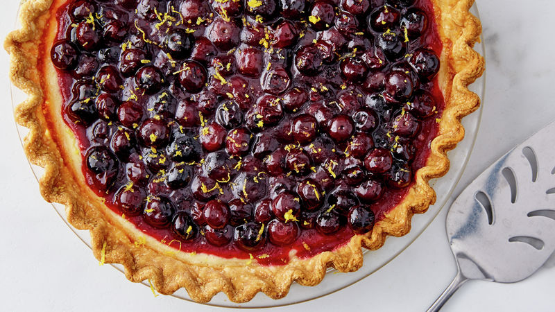 Fresh Blueberry Cheesecake Pie prepared recipe