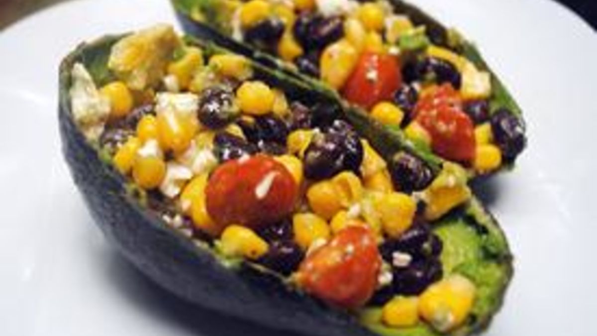 Corn, Black Bean and Avocado Salad in Avocado Shells