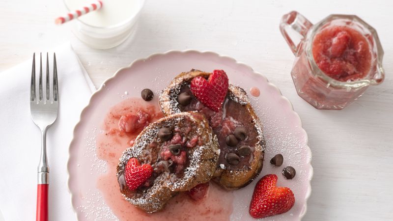 Chocolate French Toast with Strawberry Syrup