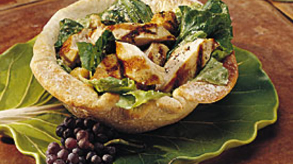 Chicken Caesar Salad in Bread Bowls