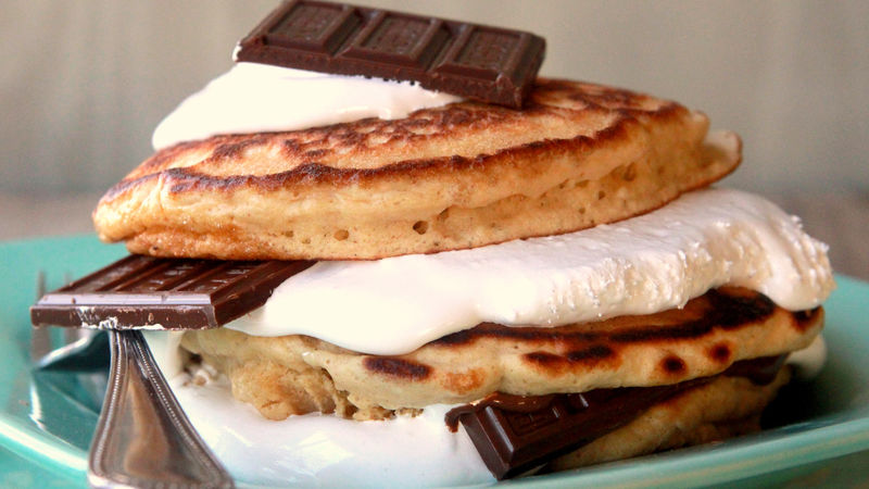 S'mores Stacker Pancakes prepared recipe