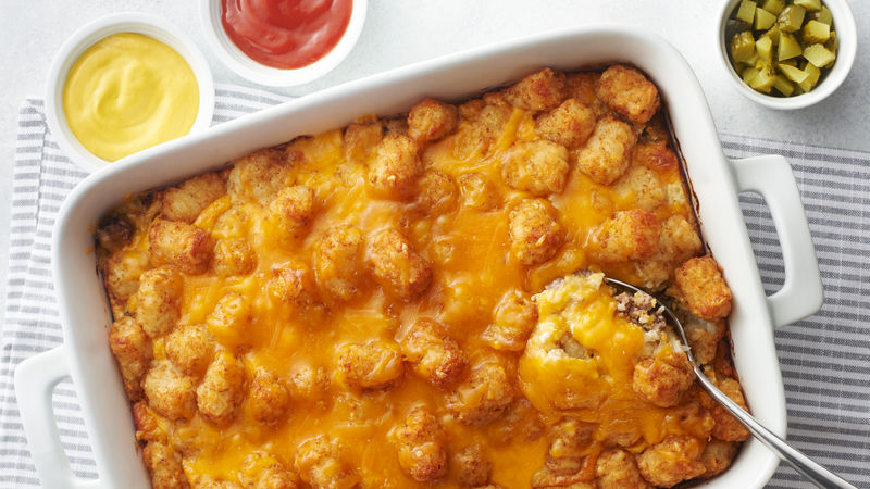 Impossibly Easy Tater Tots Cheeseburger Casserole prepared recipe