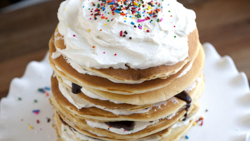 Pancake Cake prepared recipe stacked with frosting