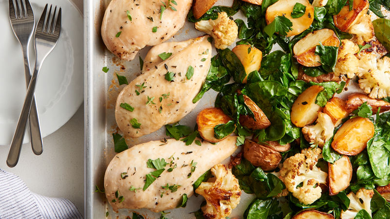 Sheet Pan Chicken POtatoes and Cauliflower