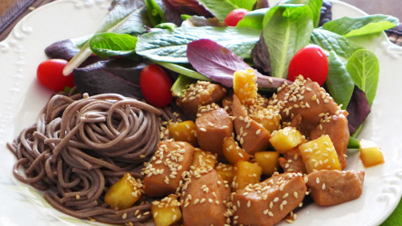 Soba Noodles with Pineapple Sesame Chicken