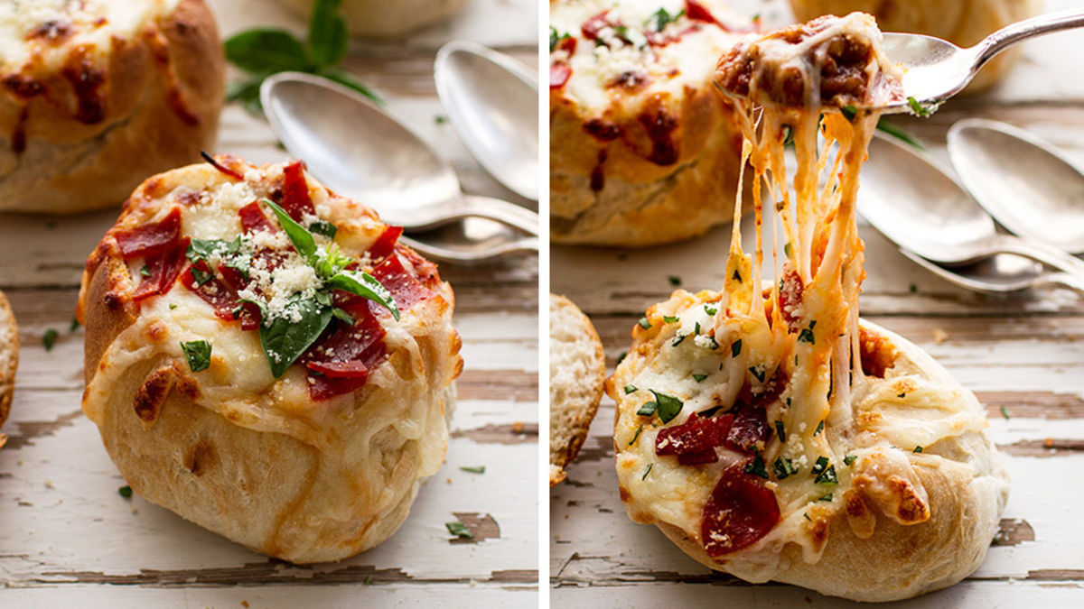 Pizza Stuffed Mini Bread Bowls