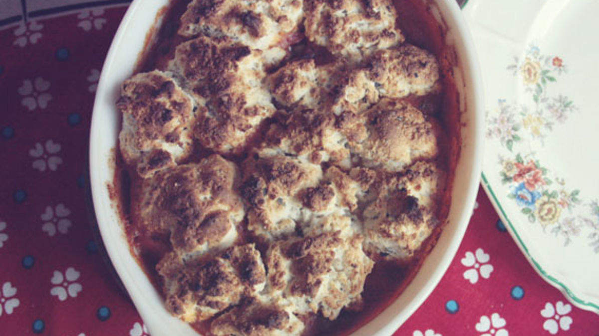 Creamy Beef with Sour Cream Chive Biscuits