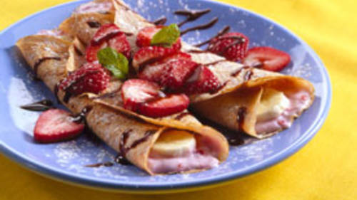 Cocoa Crepes with Strawberry-Banana Filling