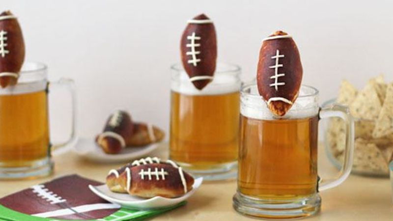 Beer Mug Cheese Stuffed Football Pretzels Recipe - Tablespoon.com