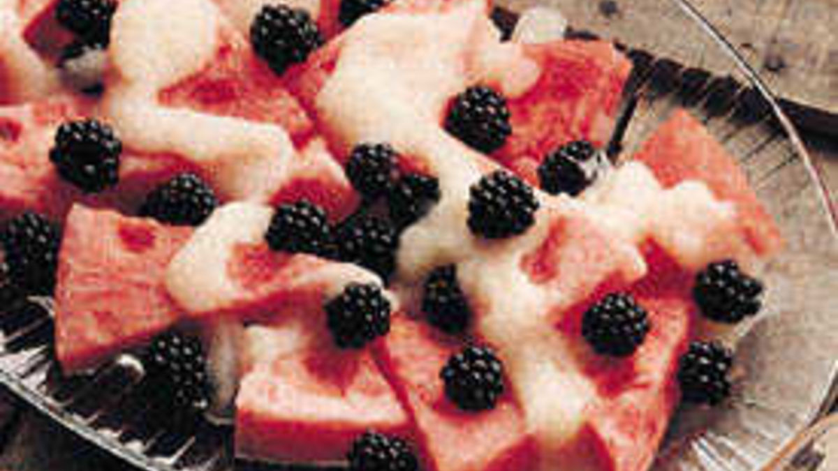 Watermelon with Blackberries and Pear Puree