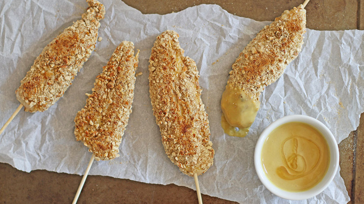 Pretzel-Crusted Chicken on a Stick