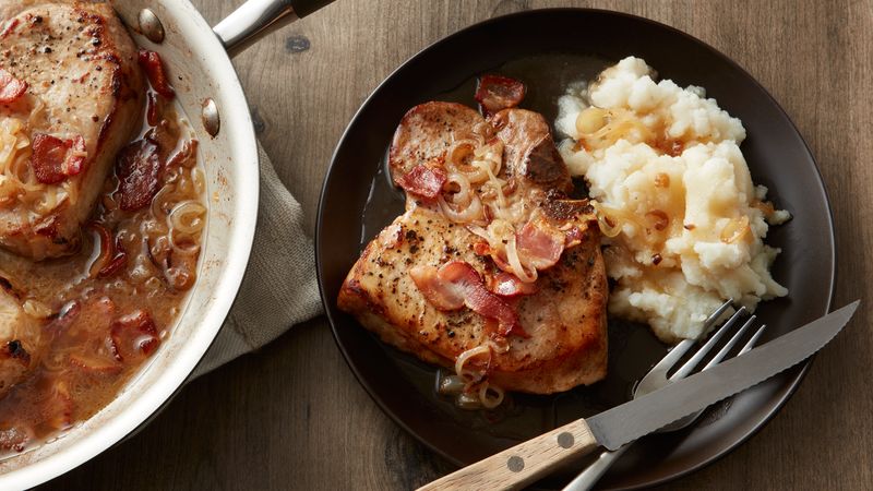 Skillet Pork Chops in Bacon Cider Sauce