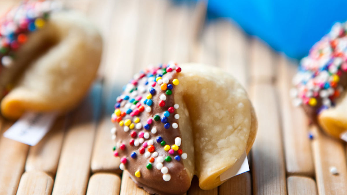 Chocolate-Dipped Fortune Cookies with Sprinkles