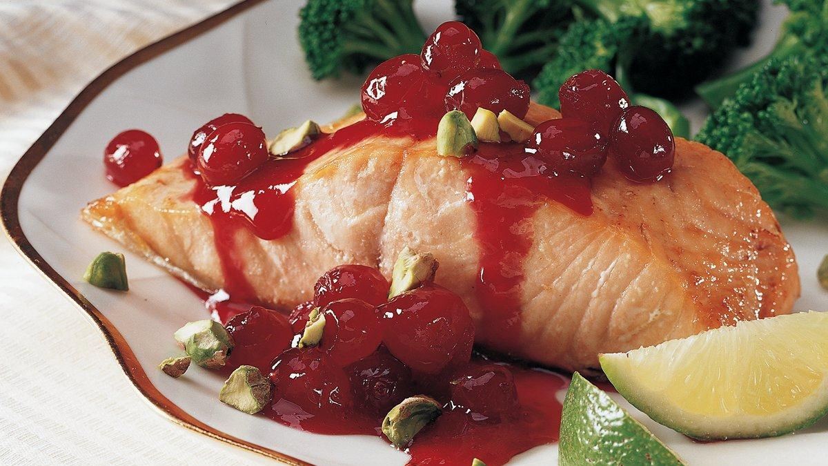 Salmon with Cranberry Pistachio Sauce 