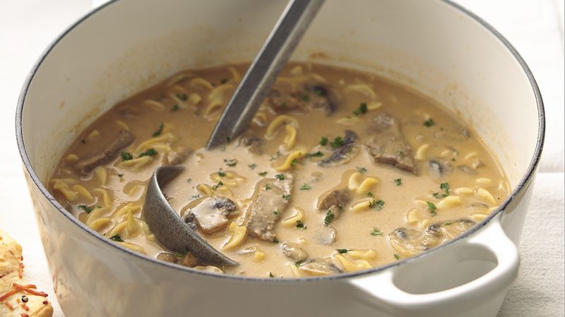 Creamy Beef, Mushroom and Noodle Soup