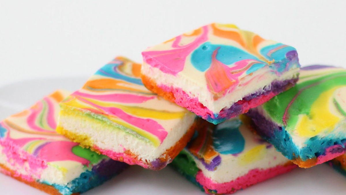 Rainbow Cheesecake Swirl Bars