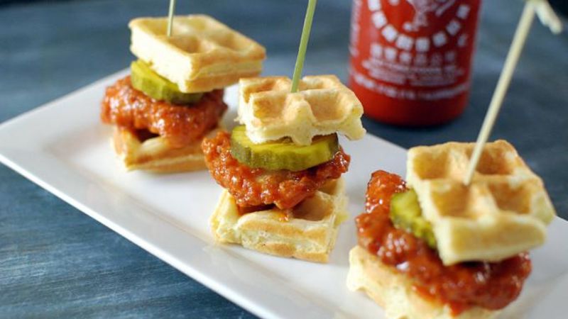 Sriracha Chicken Waffle Bites Recipe - Tablespoon.com