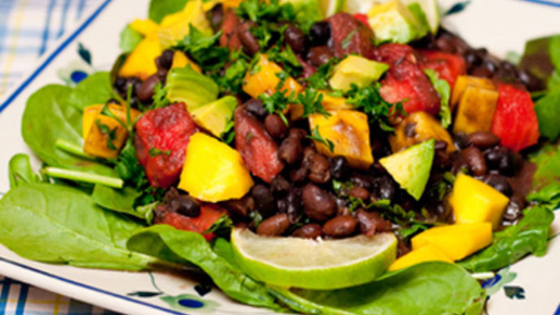 Salad with Black Beans, Mango, Watermelon and Avocado