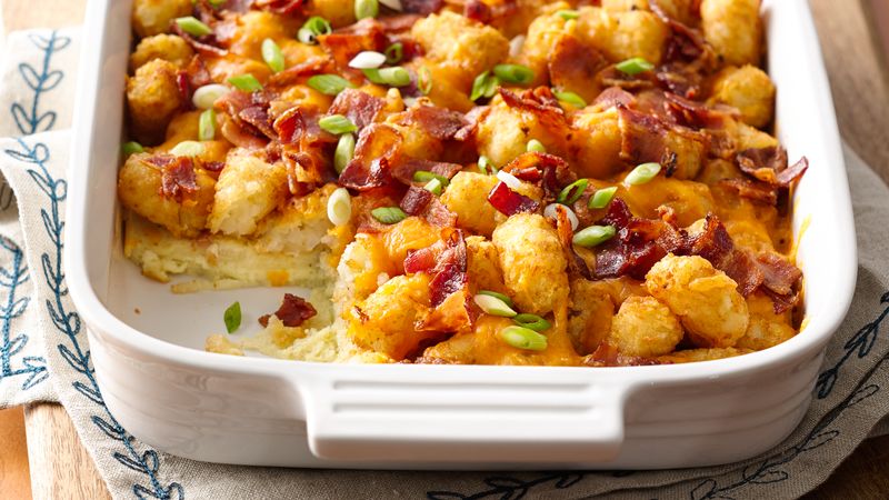 Impossibly Easy Bacon Egg and Tot Bake with Make Ahead Directions