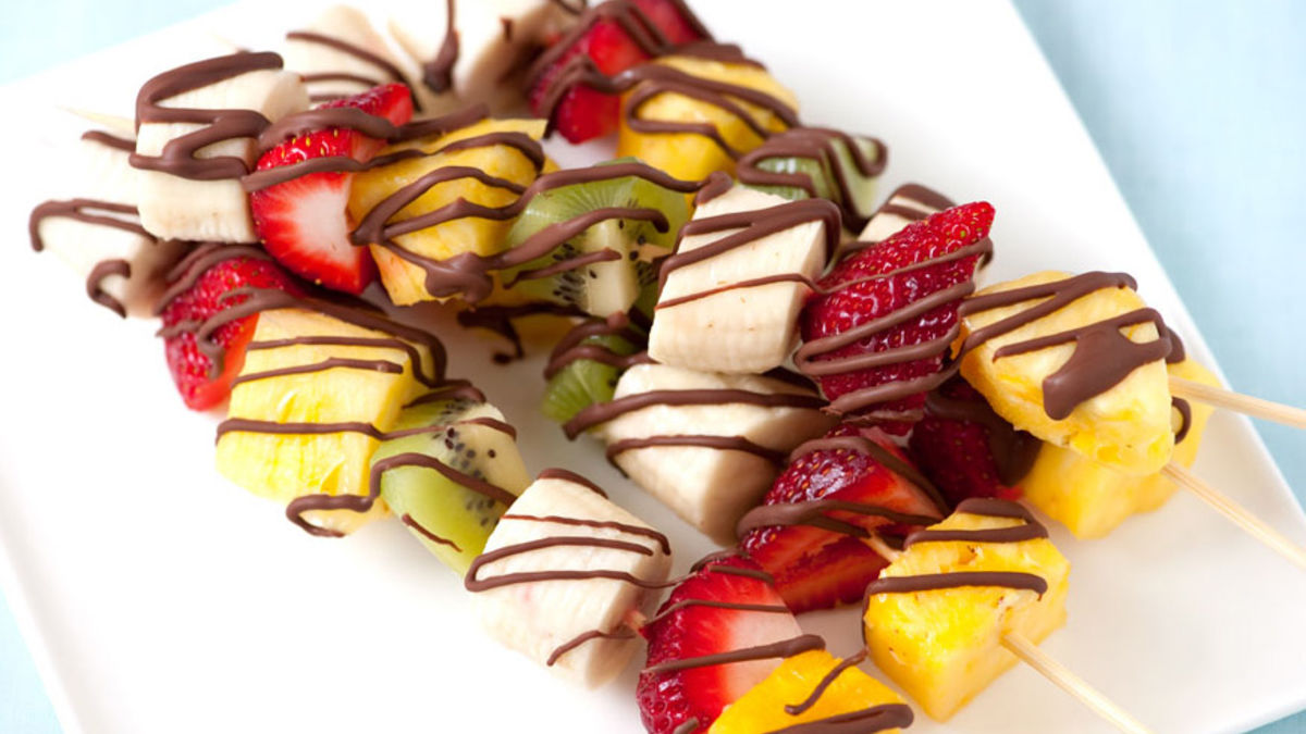 Frozen Fruit Skewers with Chocolate Drizzle
