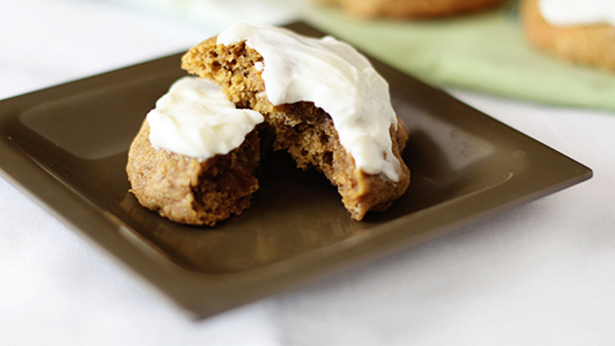 Soft Pumpkin Granola Cookies with Cream Cheese Glaze