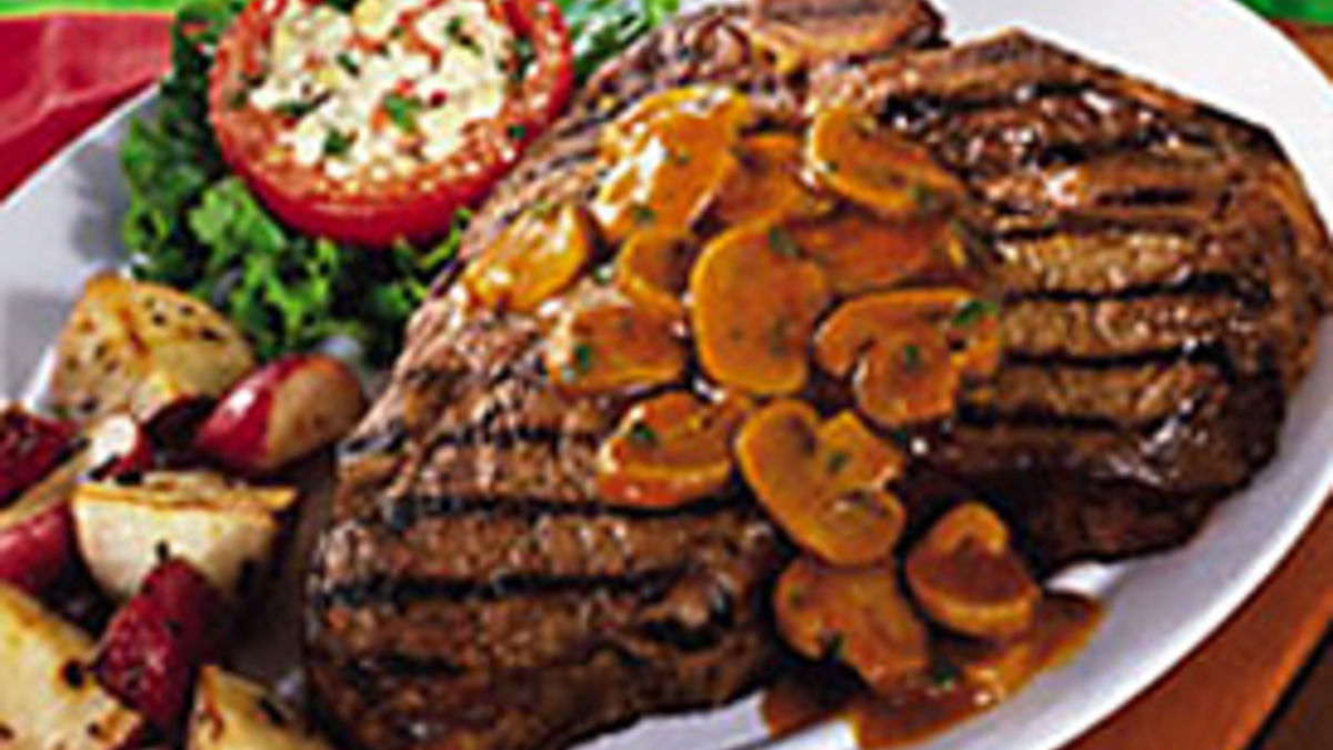 Grilled T-Bones with Mushroom Sauce