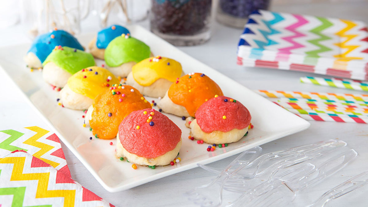 Rainbow Marshmallow-Stuffed Donut Holes