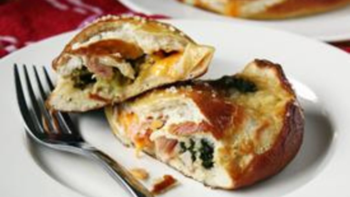 Ham and Cheddar Stuffed Pretzel Calzones