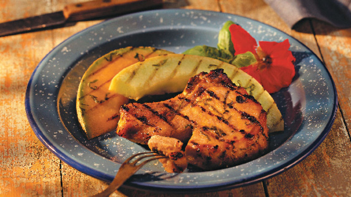 Basil-Lemon Pork Chops with Melon