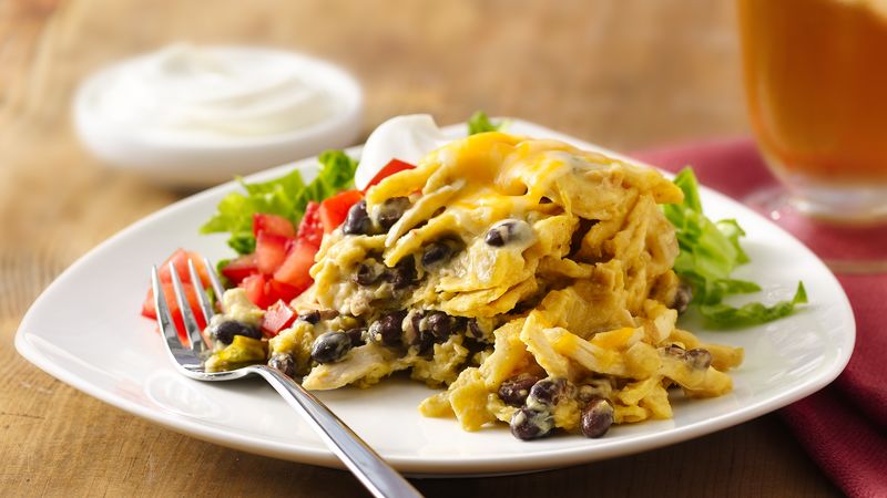 Slow Cooker Green Chile Chicken Enchilada Casserole