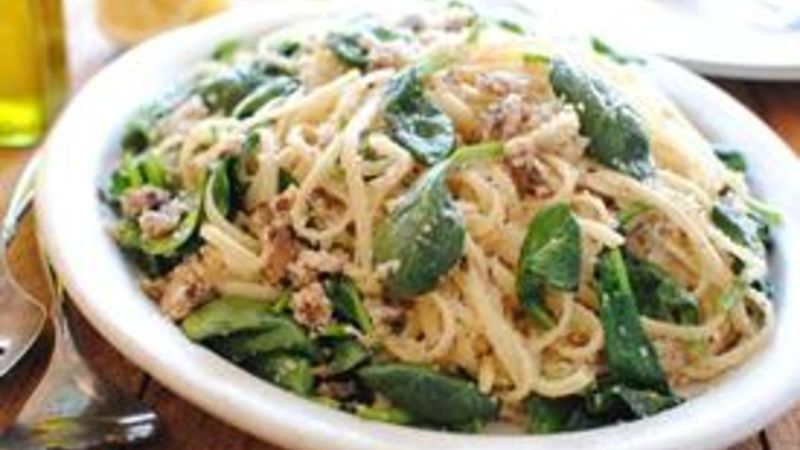 Linguine with Sardines and Spinach Recipe - Tablespoon.com