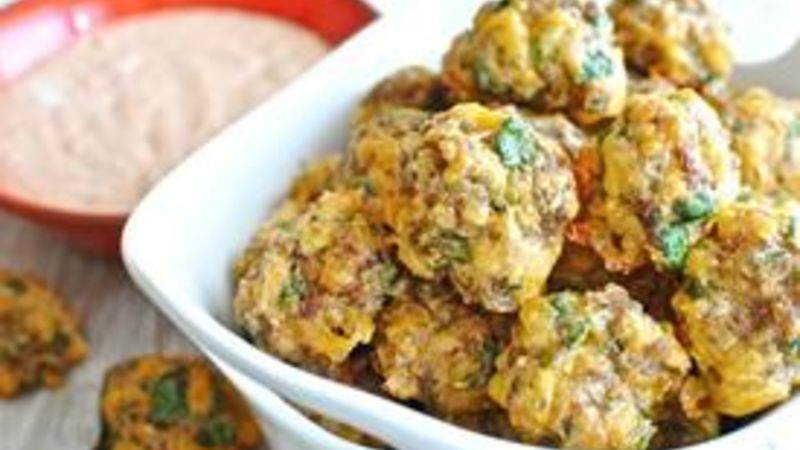 Scallion and Cilantro Sausage Balls with a Chipotle Lime Dipping Sauce Recipe - Tablespoon.com