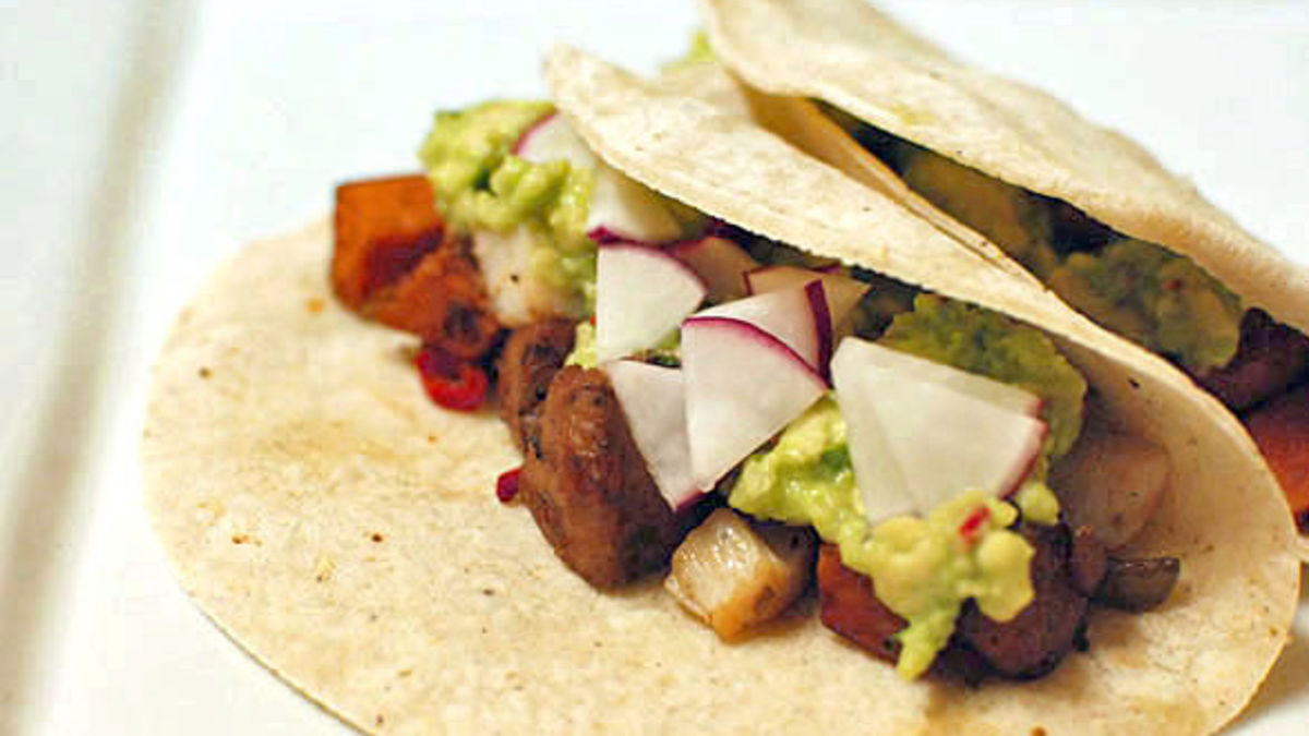 Scallop Sausage and Sweet Potato Tacos