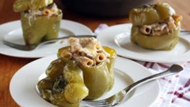 Creamy Rigatoni-Mushroom Pasta Stuffed Peppers Recipe - Tablespoon.com