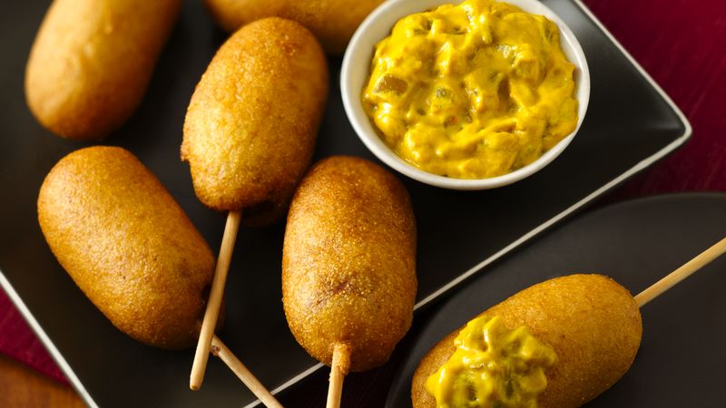 Mini Corn Dogs with Green Chile Mustard