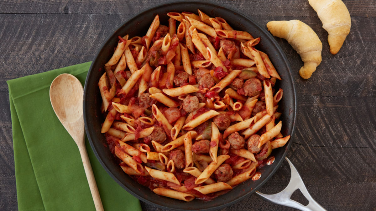 Sausage, Onion, Peppers and Pasta Skillet