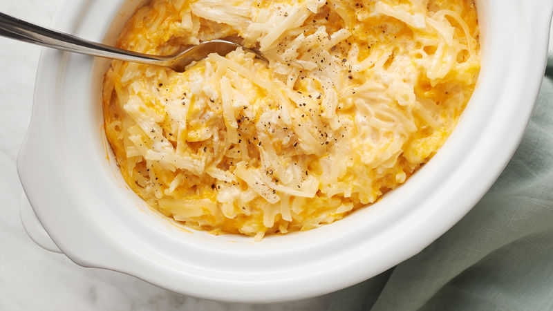 Slow Cooker Cheesy Hash Brown Casserole prepared recipe