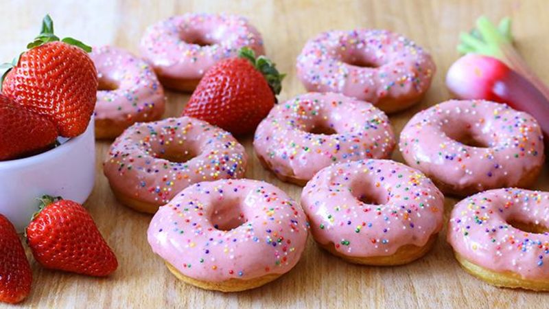 Strawberry Rhubarb Glazed Donuts Recipe - Tablespoon.com