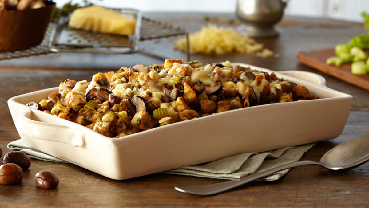 Vegetarian Ciabatta Stuffing with Mushrooms and Chestnuts