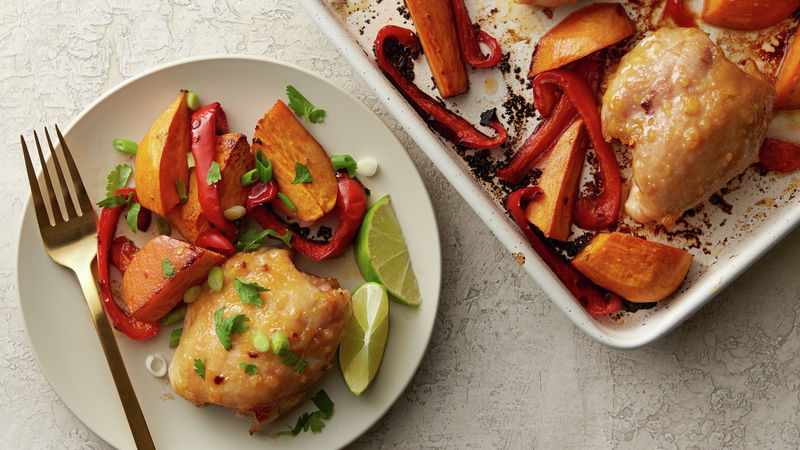 Sheet Pan Maple Miso Chicken and Sweet Potatoes