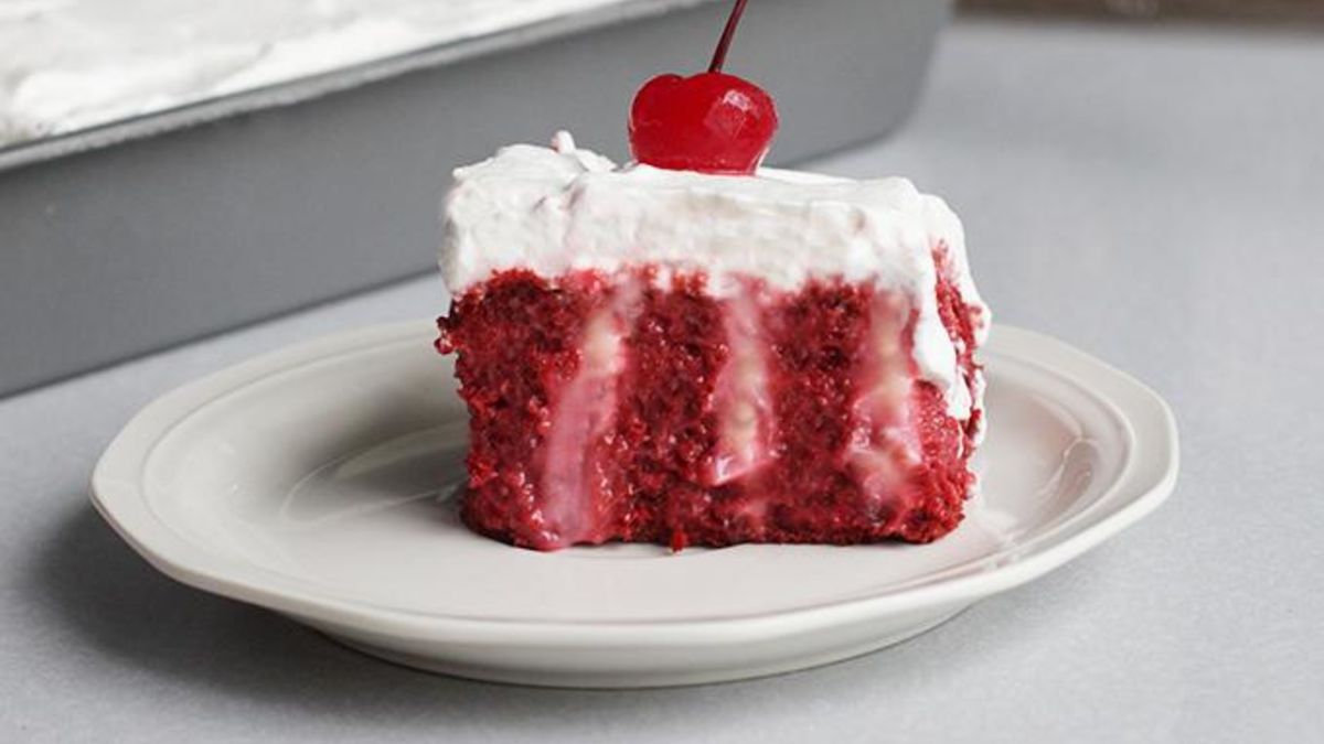 Boozy Red Velvet Poke Cake