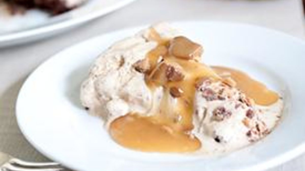 Coffee-Toffee Ice Cream Cake with Butterscotch Sauce