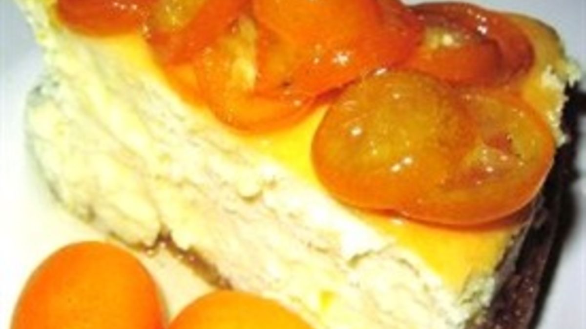 Orange Cheesecake with Candied Kumquats