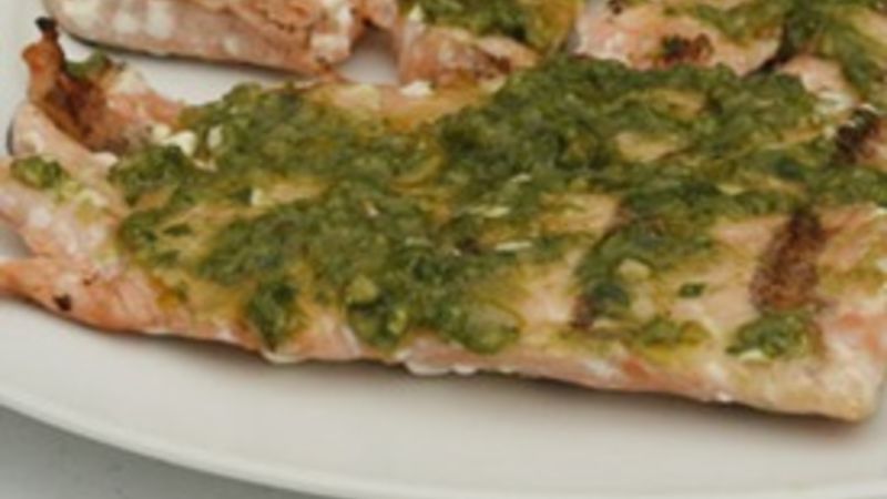 Grilled Pesto-Topped Salmon Recipe - Tablespoon.com