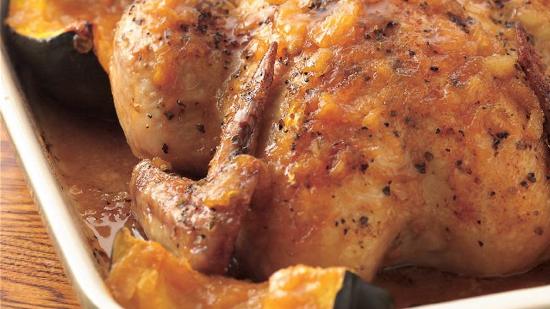 Maple Roast Chicken and Squash Recipe - BettyCrocker.com