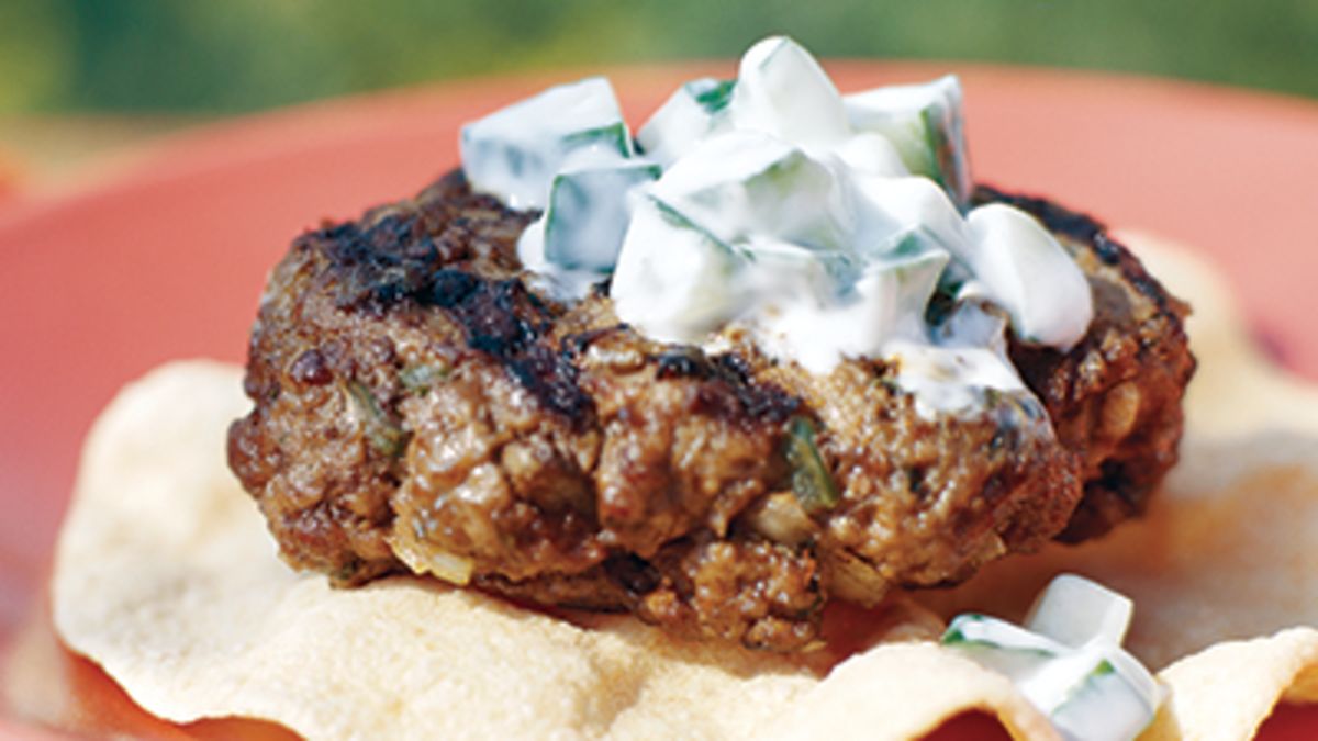 Skinny Indian Spiced Beef Patties with Cucumber Sauce